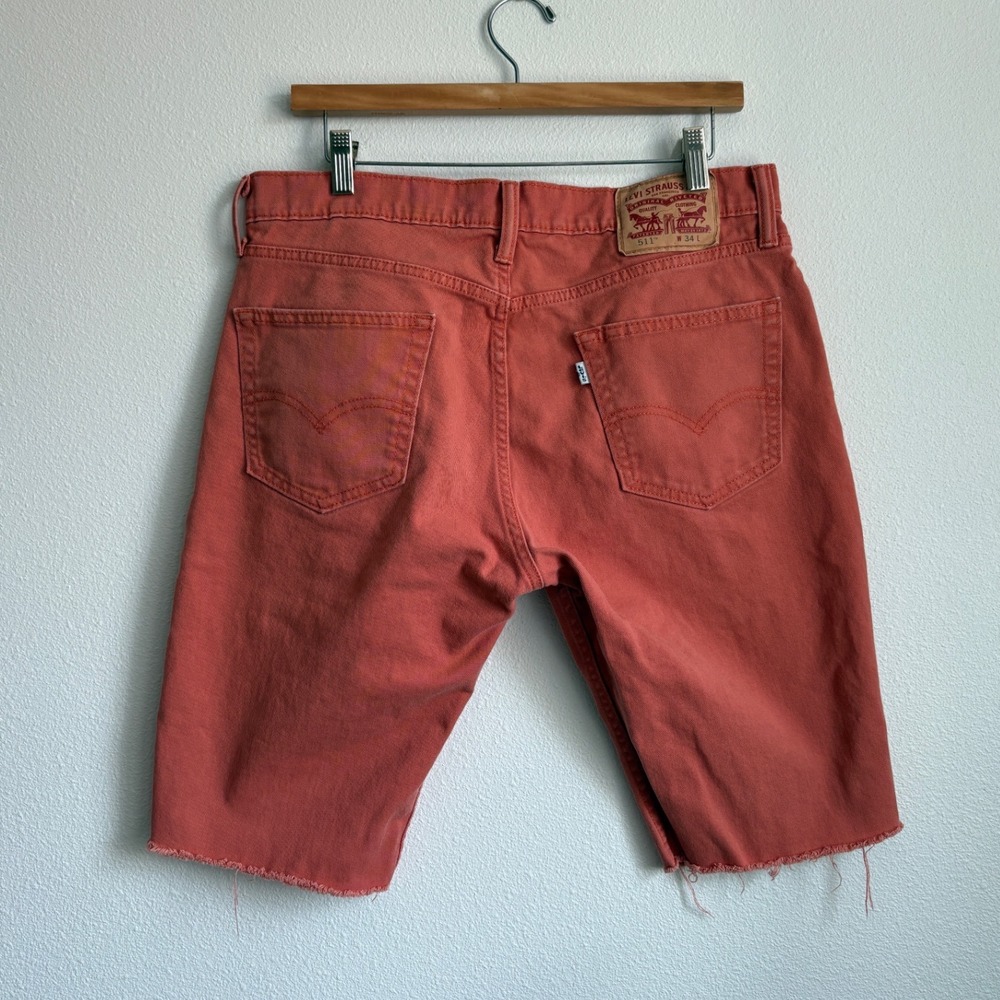Levis 511 Slim Fit Cutoff Denim Shorts Mens 34 Salmon Pink Coral Raw Hem